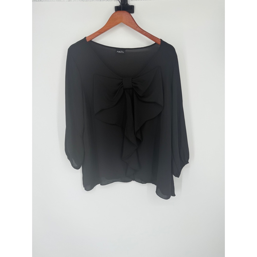 Rue 21 Womens Blouse XL Coquette Romantic Bow Soft Glam Office‎ Core Feminine